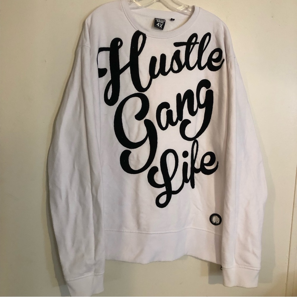 Hustle Gang Life Long Sleeve Sweater Sweatshirt White Black 4X